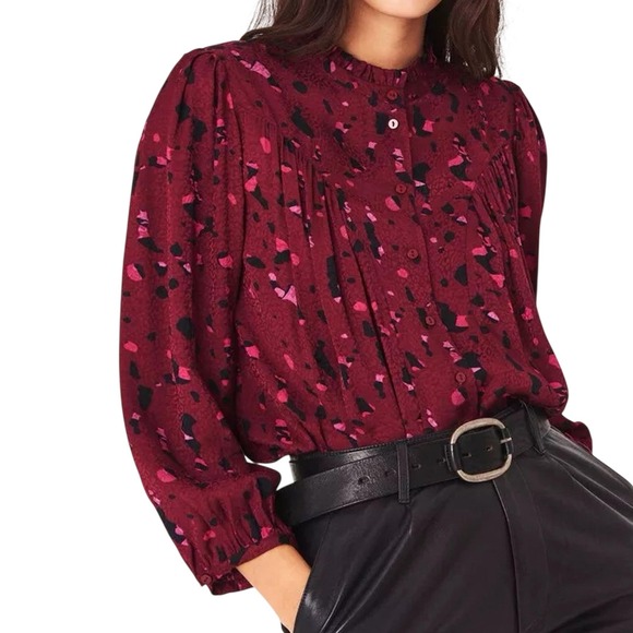 ba&sh Tops - ba&sh Tonka Blouse Bordeaux Abstract Jacquard Red Size X Small NWT $264